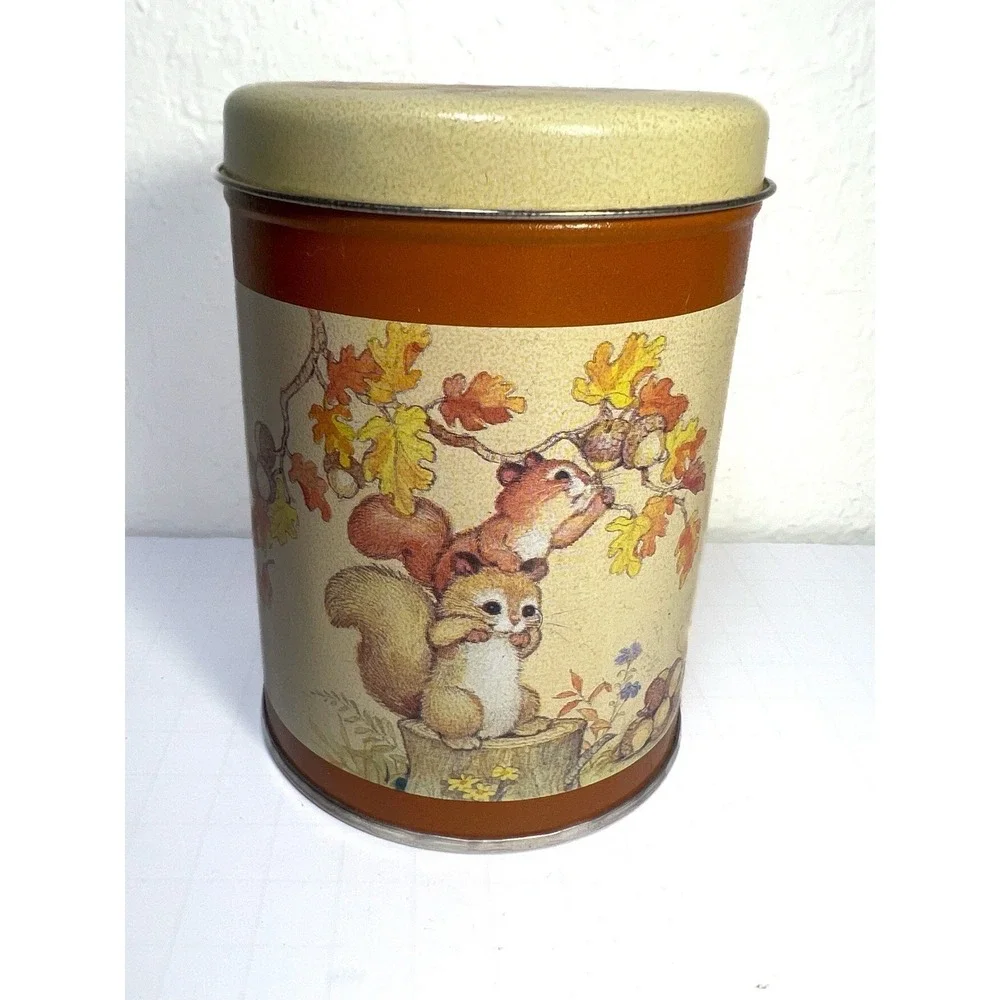 Vintage Squirrel Tin with Lid Metal Canister Storage 5